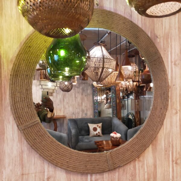 Round Wooven Grass Mirror